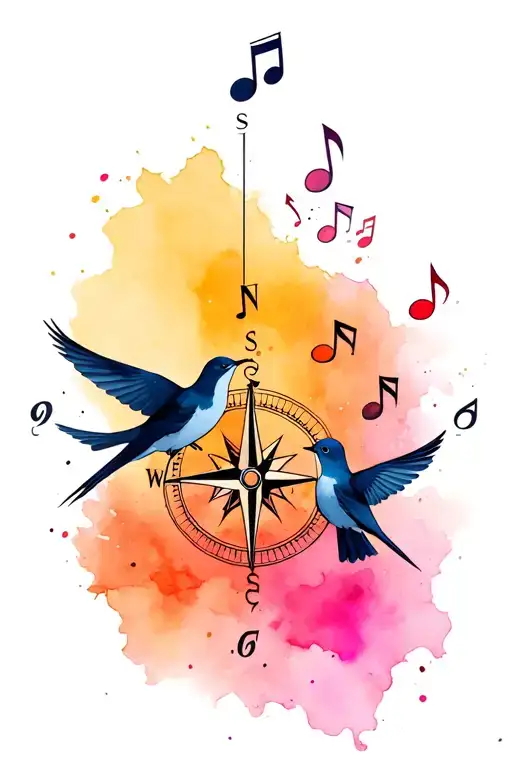 3 Birds Music Notes Compass