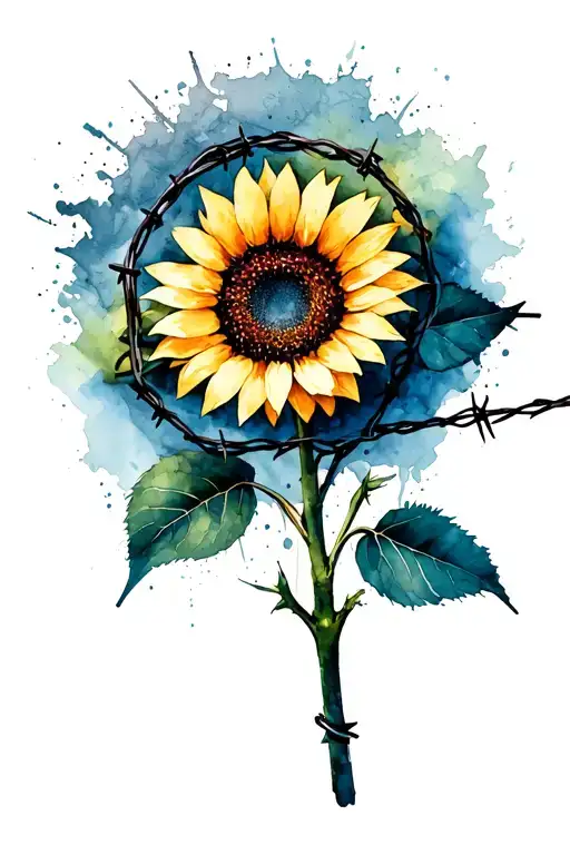 Sunflower And Barbed Wire Wrapped