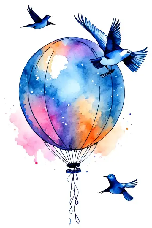 3 Birds Flying Away Using A Balloon