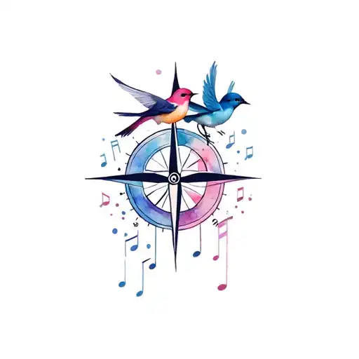 3 Birds Music Notes Compass
