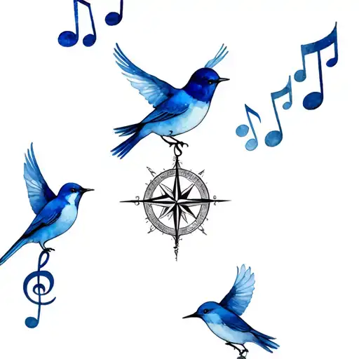3 Birds Music Notes Compass