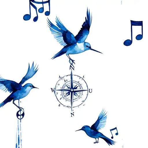 3 Birds Music Notes Compass