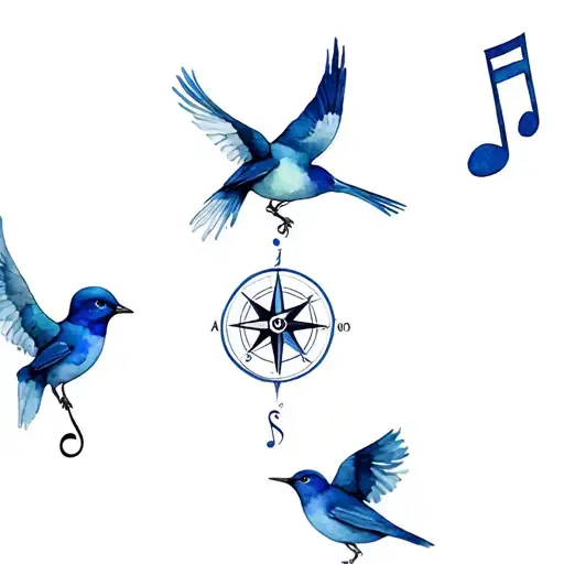 3 Birds Music Notes Compass