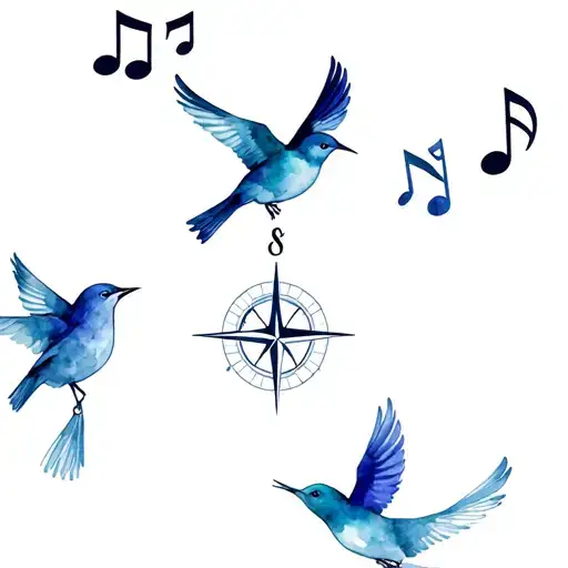 3 Birds Music Notes Compass