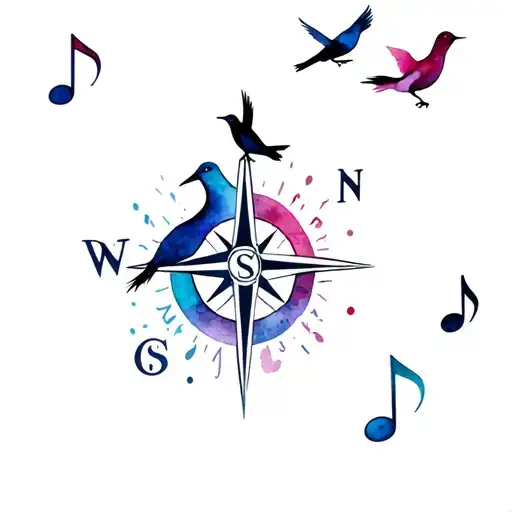 3 Birds Music Notes Compass