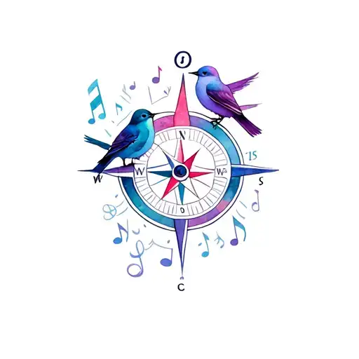 3 Birds Music Notes Compass