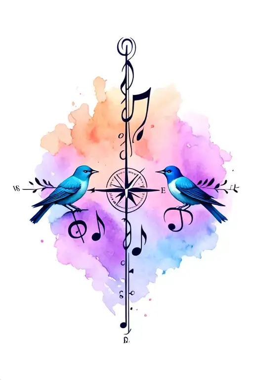 3 Birds Music Notes Compass