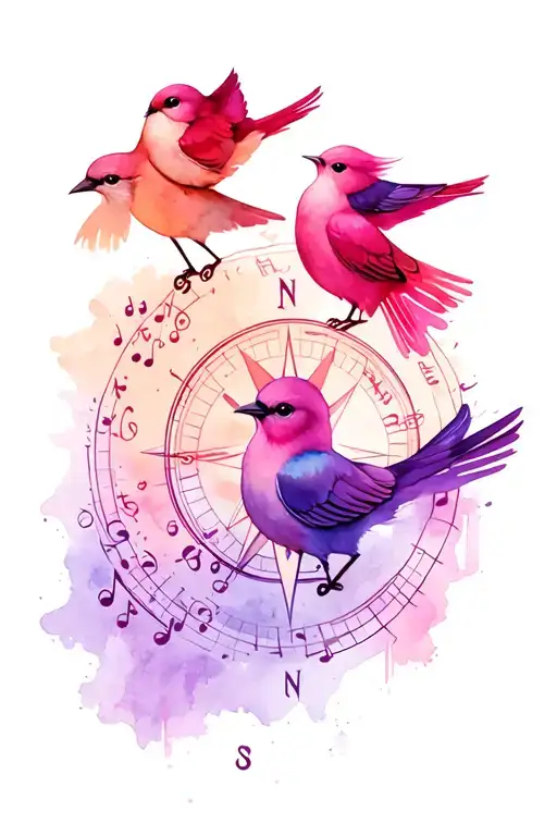 3 Birds Music Notes Compass