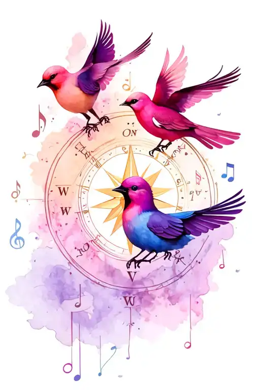 3 Birds Music Notes Compass