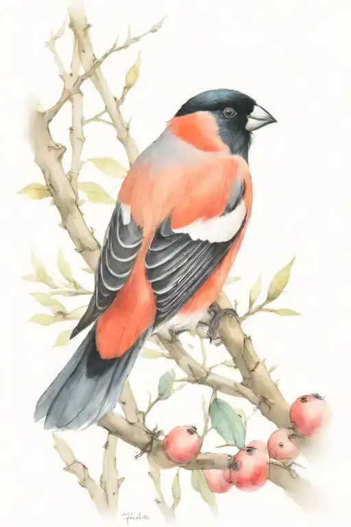 Bullfinch Uragus Sits On A Willow Branch