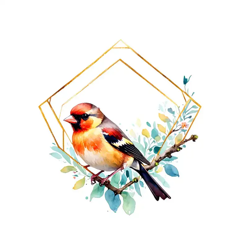 Goldfinch Inside Geometric Frame