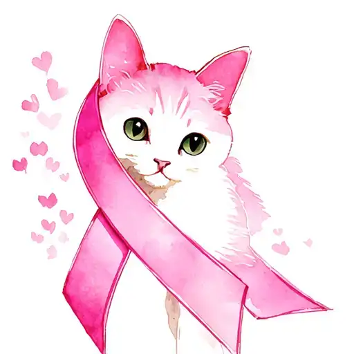Breast Cancer Ribbon With A Kitty