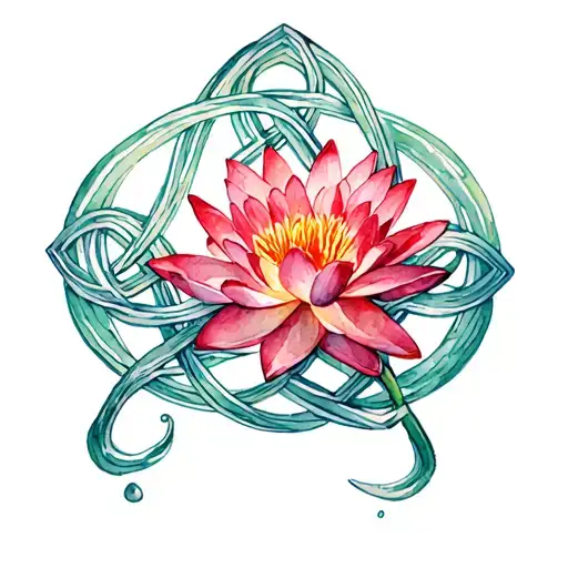 Red Water Lily And A Witches Knot Cross