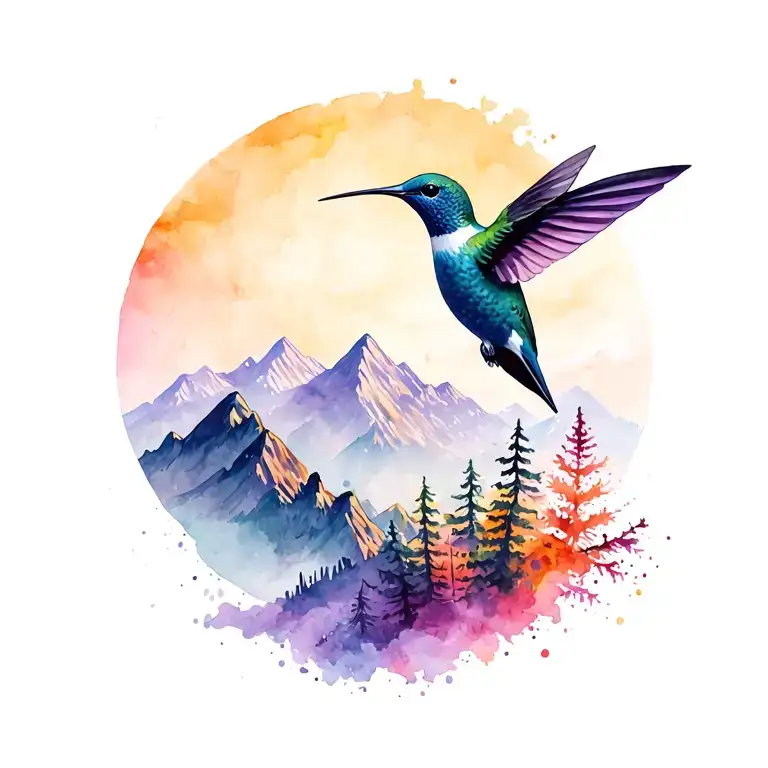 Mountains And Hummingbird Flying