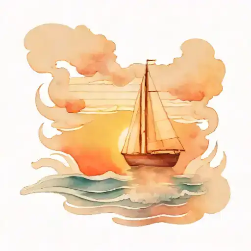 A Boat Sailing A Peaceful Sunset On The Open Sea