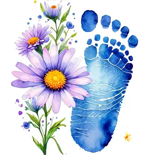 Aster Flower And Baby Footprint