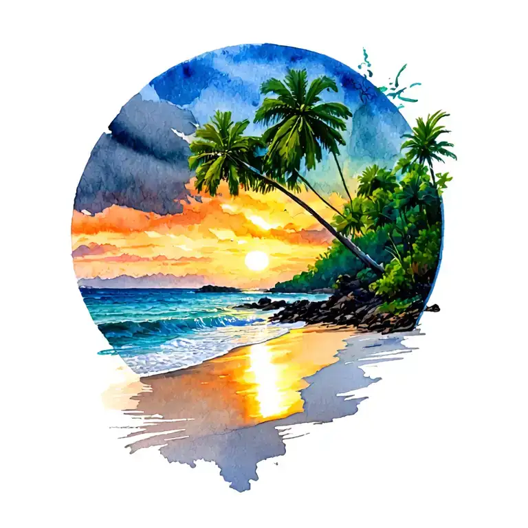 Gold Coast Of Costa Rica Late Sunset Beach With Guanacaste Tree In Foreground