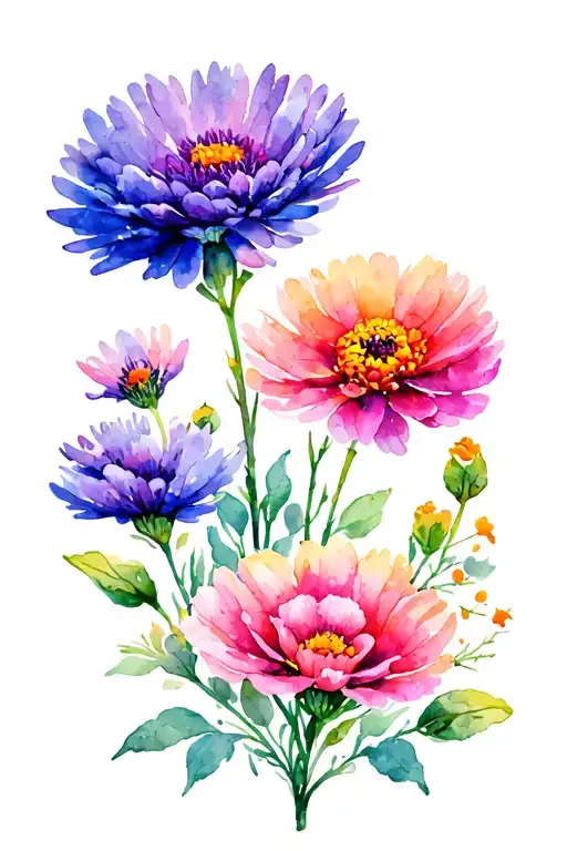 Marigold And Aster Flower Blooming