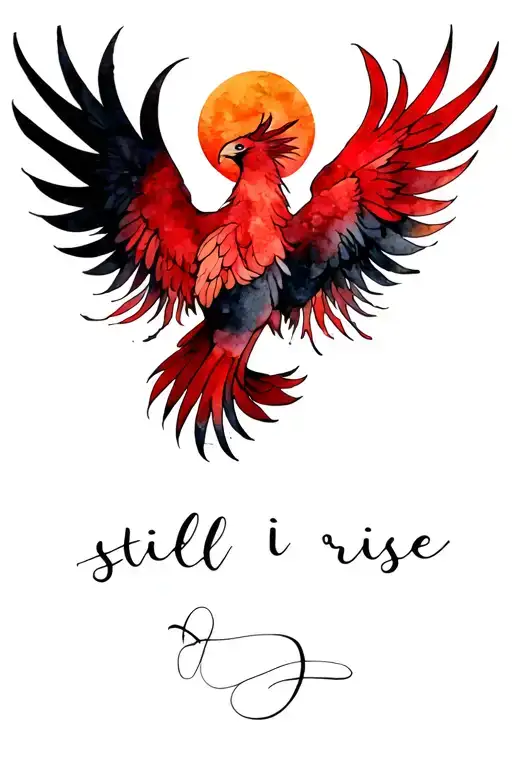 Red And Black Phoenix With A Tribal Philipino Sun And The Words Still I Rise