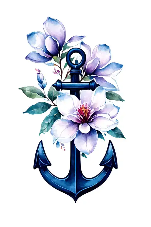 Navy Anchor With Magnolia Flower