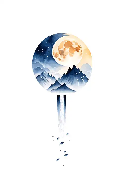 Bear Forrest Waterfall Mountains Moon