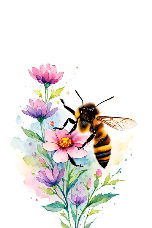 Bee Spring Flowers In Background