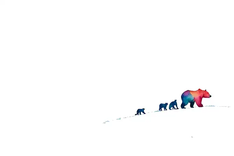 Bear With Cubs Walking