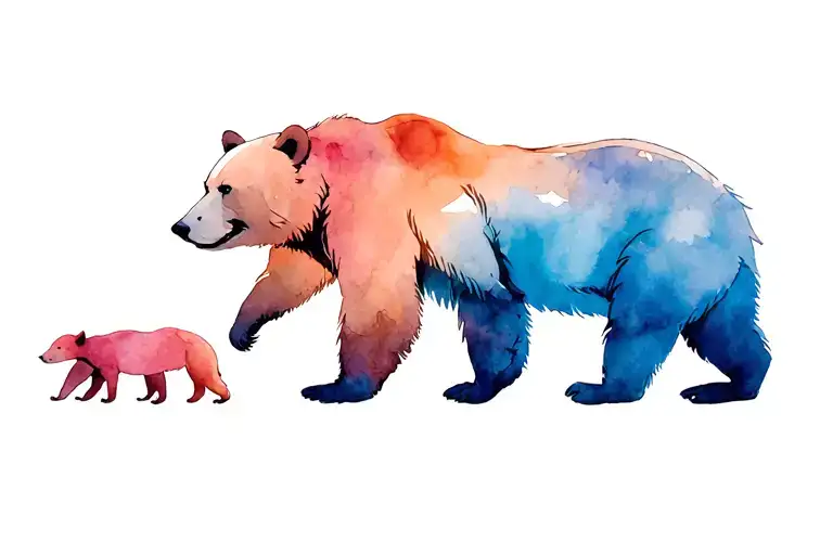 Bear With Cubs Walking