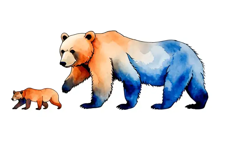 Bear With Cubs Walking