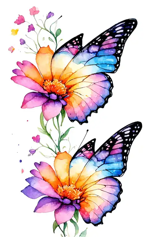 Butterfly With Flower Intertwined