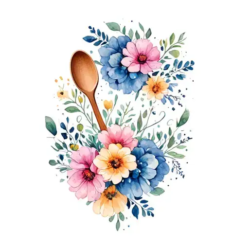 Mom Tattoo With Flowers And A Wooden Spoon
