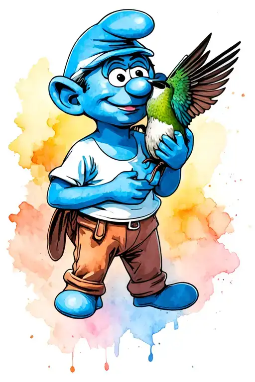 Papa Smurf Holding Humingbird