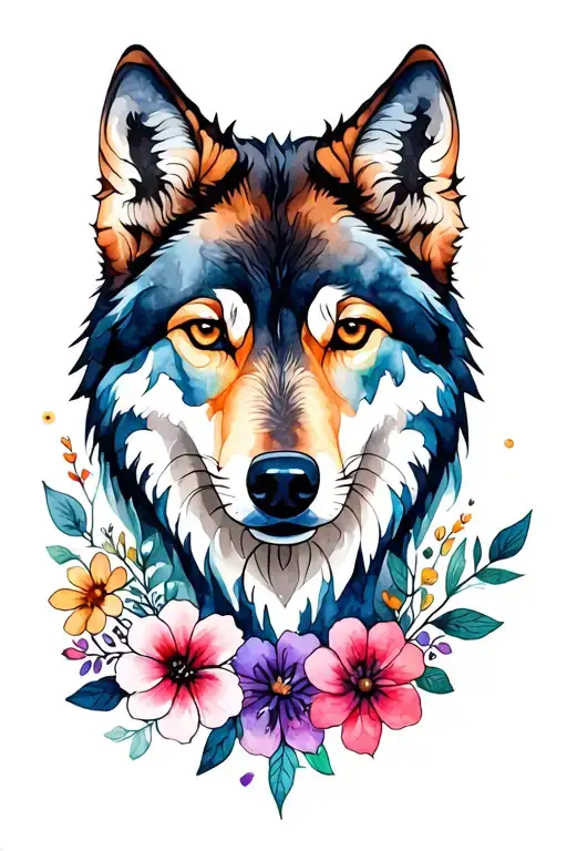 Wolf And Flowers