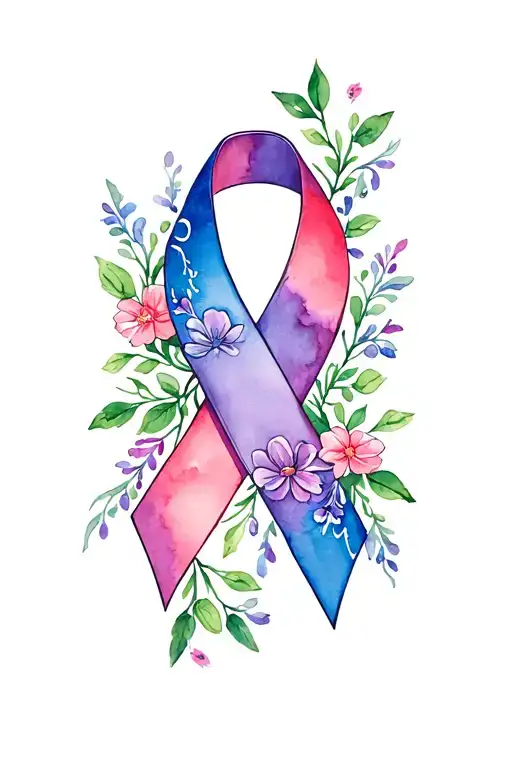 Cancer Ribbon With Floral Vines Wrapped