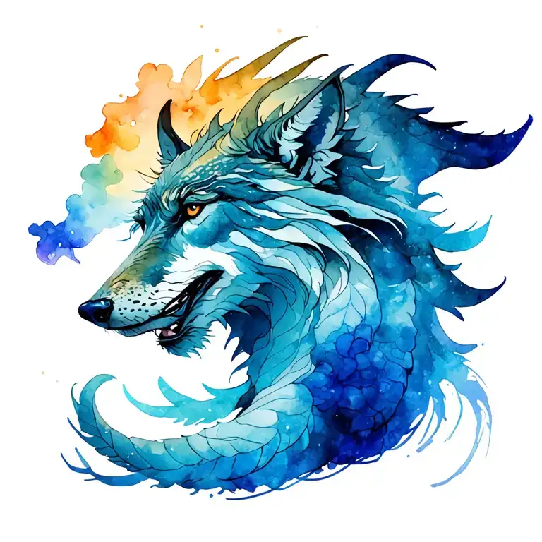 Girls Wolf And Dragon Tattoo Design