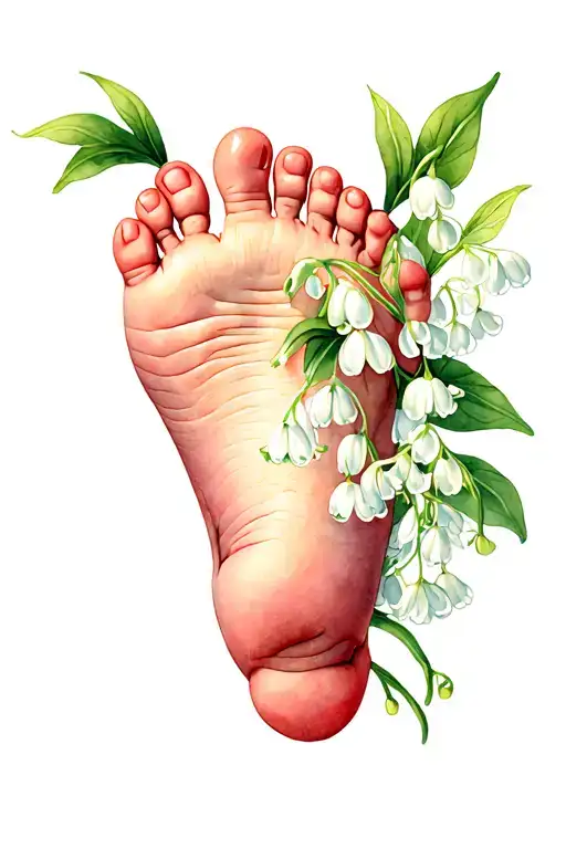 Baby Foot With Lilly Of The Valley Flowers Intertwined