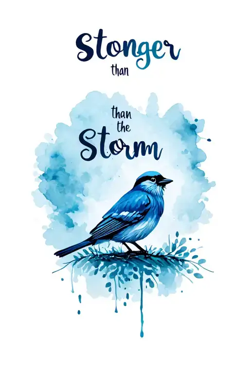 Stonger Than The Storm Text With A Bird Sitting