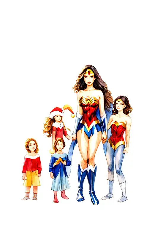 Sally Night Before Christmas Dressed As Wonder Woman With 4 Daughters And 2 Sons