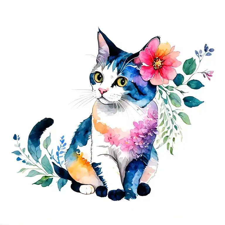 Floral Cat Sitting