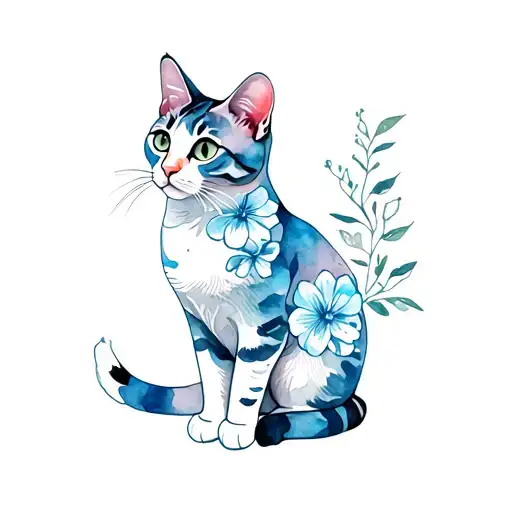 Floral Cat Sitting