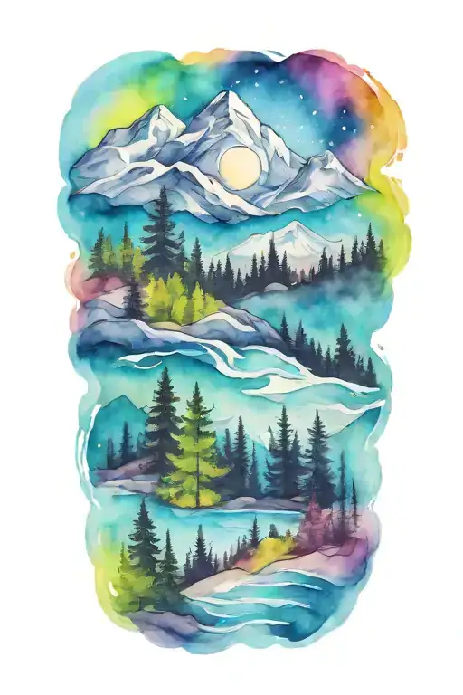 Mountains Trees Northern Lights