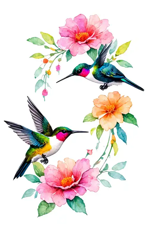January And February Birth Flower Blooming With Huming 2 Humming Birds