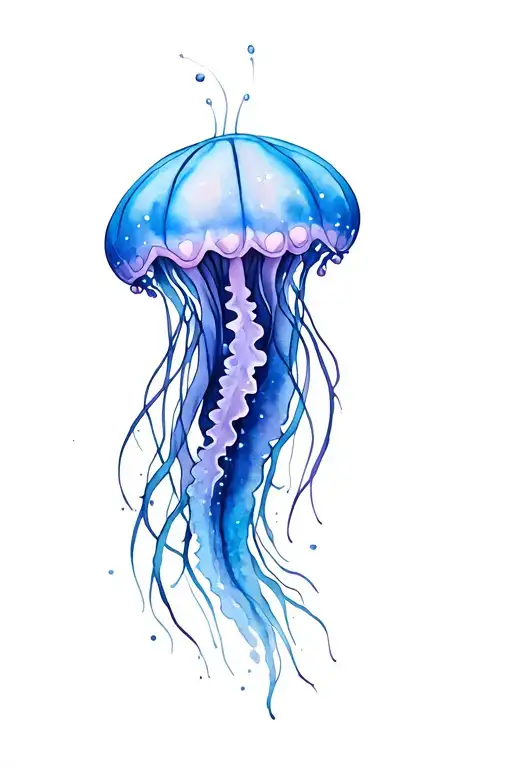 Blue And Purple Jellyfish Though Tattoo Design