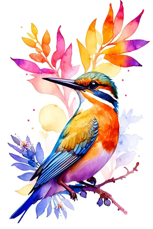 Larkspur And Kingfisher Bird With Mandala