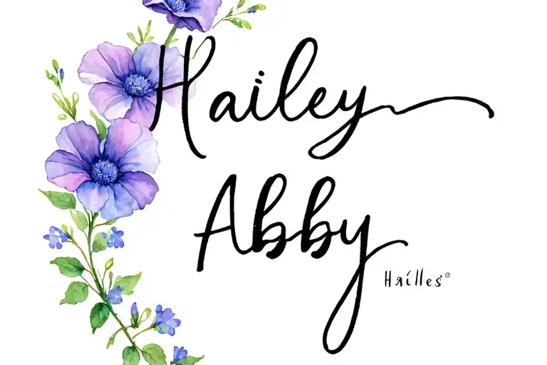 Hailey Abby Text With Aster And Morning Glory Vine