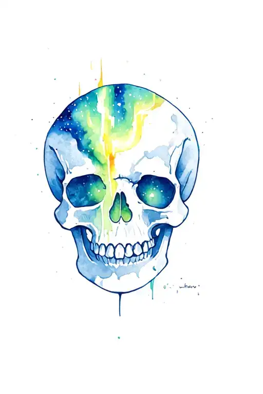 Skull On Upper Arm With The Northern Lights Going Through It