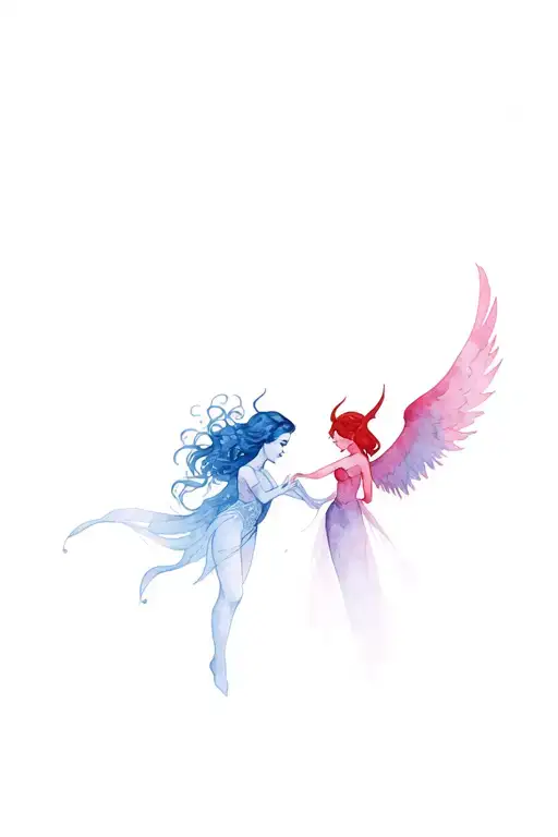 Female Angel And Manual Devil