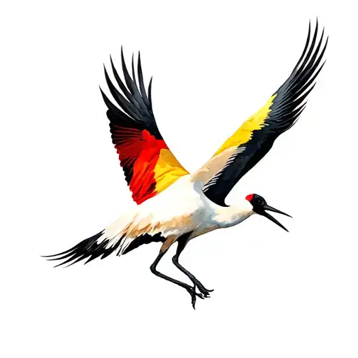 Crested Crane Flying With Uganda Flag Colours Inside Wings