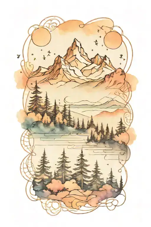 Mountains Trees Night Sky