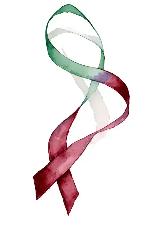 A Green Cerebral Palsy Ribbon Merged With A Burgundy And White Throat Cancer Ribbon
